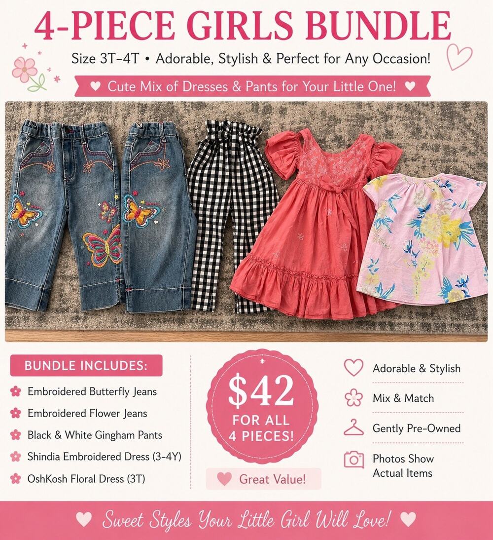 Girls 3T–4Y Bundle 3 Pc Shindia OshKosh Floral Dress Gingham Pants